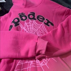 Bright Pink Graphic Sweatshirt with Spider Web Design